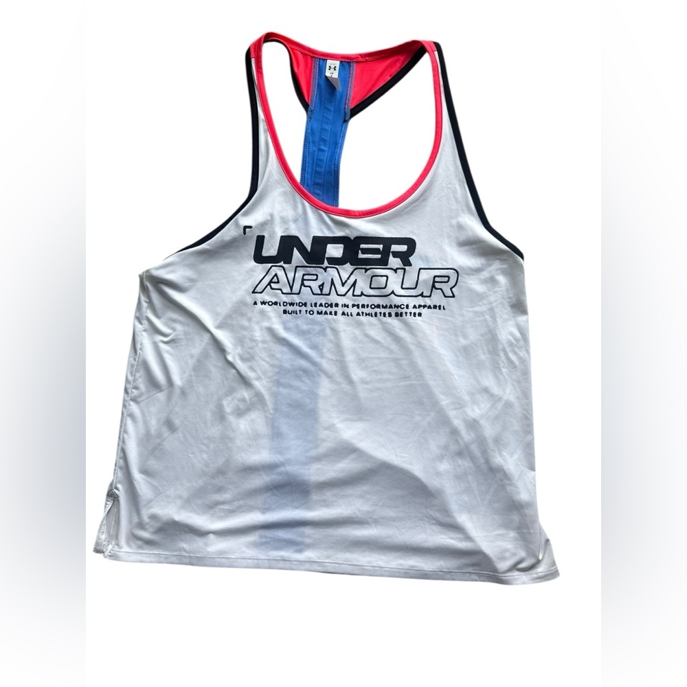 Under Armour White Tank with Black and Pink Trim Large